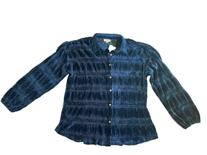 Umgee Womens Sz Med Shirt NEW Tunic Ruched Velevet Button Up Blue Boho Fairy - Picture 1 of 11