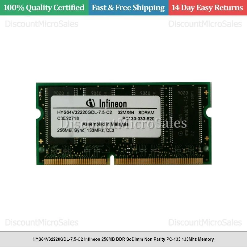 HYS64V32220GDL-7.5-C2 Infineon 256MB DDR SoDimm sin paridad PC-133 133Mhz memoria Foto 1 de 1