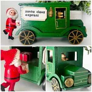 Rare VTG Wooden Santa Express Music Box, Green Delivery Christmas Truck, Works - Picture 1 of 6