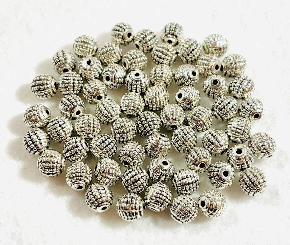 8MM ANTIQUE SILVER TIBETAN STYLE ROUND BEADS FOR JEWELRY MAKING 58 PCS - Image 1 of 1