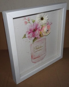 Fashion Floral Art Print Shadow Framed Glass box w /silk flowers by Anne Lepore - Picture 1 of 15