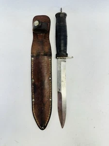 Post War Fighting Knife w/Leather Sheath Stacked Handle Paratrooper US M3 style - Picture 1 of 17