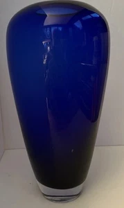 LSA International Poland Mouthblown Heavy Cobalt Blue Art Glass Vase 13.25” Tall - Picture 1 of 8