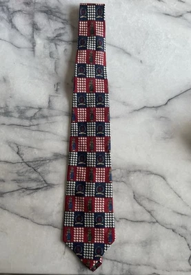 Corbata de hombre Tommy Hilfiger vintage 100 % seda italiana patrón pata de gallo rojo azul Foto 1 de 4