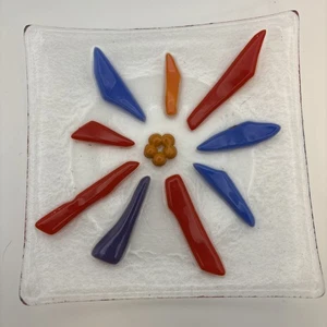 Murano Stil Floral Kunst Glas Schmuck-Schmuck Tablett Schale Schüssel bunt 5,5”x5,5” - Bild 1 von 4