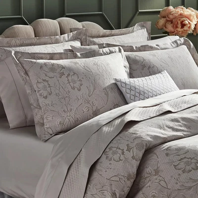 Sferra Melzi Taupe Queen Duvet Floral Motif Cotton Sateen Jacquard Italy NEW - Image 1 of 4