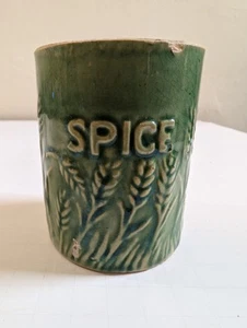 1920s HULL Pottery 3-1/2" Wheat Green Glazed Yelloware SPICE CANISTER Jar No Lid - Picture 1 of 12