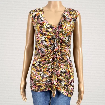 Camiseta sin mangas Weston Wear con volantes asimétricos florales cuello en V tejida elástica MEDIANA Foto 1 de 4