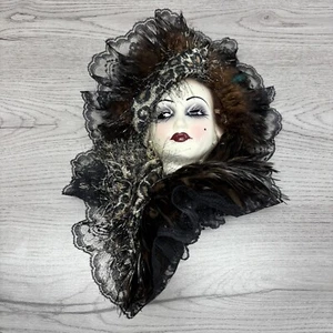 Unique Creations Lady Face Mask Wall Hanging Decor Missing Earring Vintage 12” - Picture 1 of 10