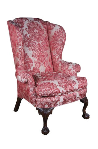 H.C. Gulden American Mahogany Chippendale Style Wingback Arm Chair Ball & Claw Cover
