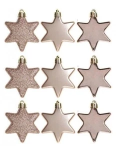 9pc 6cm Stars Hanging Baubles Christmas Party Tree Ornament Rose Gold - Picture 1 of 1