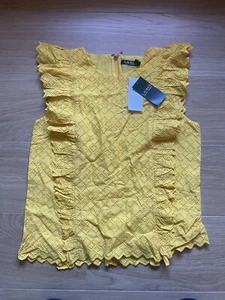 Lauren Ralph Lauren Ladies Ruffle Sleeve Vest Top (Yellow) Size Medium - BNWT - Picture 1 of 14