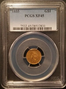 1855 $1.00  Indian Princess Head Gold Coin *  PCGS XF45 * Mintage Of 758,269 - Picture 1 of 6