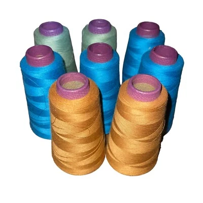 Lot Of 8 A&E  Perma Spun Thread  Asst Colors Blue Green Brown 3000 Yards Each - Image 1 of 3