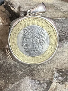 Old Vintage Sterling Silver Milor Coin Pendant Necklace - Picture 1 of 3