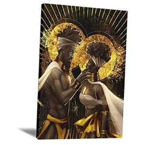 Unikei African American Wall Art Lover Canvas 24L" x 16W" Black Queen King - Picture 1 of 8