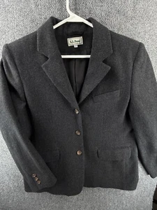 VTG LL Bean 12P Petite Blazer Women Charcoal Gray USA Made Wool Cashmere Adult - Picture 1 of 18