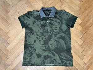 Roberto Cavalli Military Green Lion Print Polo Shirt XL - Picture 1 of 8