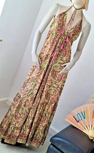 KLEID MAXIKLEID BOHO BIGG BULL Rosa Grün Braun Seide Gr. 36- 40 Neu - Bild 1 von 7