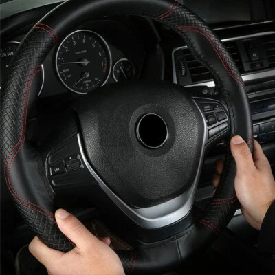 Leather Car Steering Wheel Cover Double Line Hand-stitches  With Needle Thread - Image 1 of 4