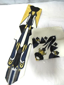 Emilio Romano Mens 100% Silk Neck Tie Navy Gold Geometric Handmade In Italy S7K - Picture 1 of 8