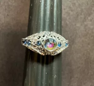 Vintage Silber Ring Multi Facettiert Strass Kristall Steine Größe 10 - Bild 1 von 9