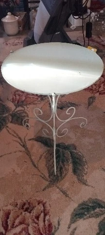 Vintage Wrought Iron 16" Round Coffee Side Patio Table 19" Tall Acrilic Top Cover
