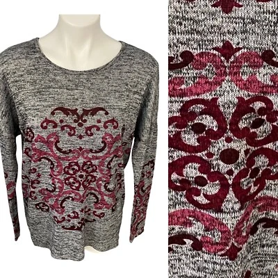 Top Great Northwest para mujer mediano estampado damasco túnica tejida gris tinte espacial rojo Foto 1 de 4