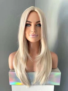 Long Platinum Blonde Straight Wig, 24 Inch Natural Looking Wig - Picture 1 of 8