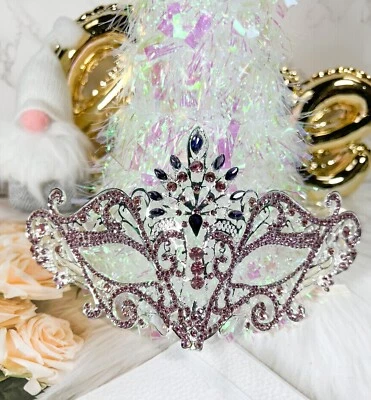 Máscara de festa Masquerade Ball, máscara de prata veneziana, máscara roxa Mardi Gras Parade - Imagem 1 de 4