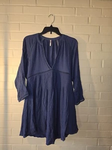 Mini Vestido Free People Go Ligeramente Profundo Cuello en V Columpio Azul Talla XS - Imagen 1 de 5