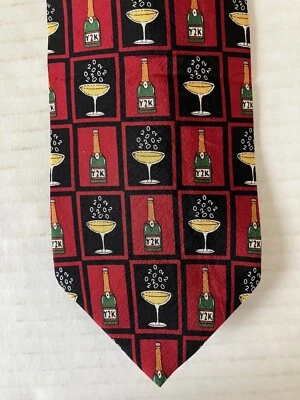 Corbata para hombre Vicky Davis corbata seda roja negra copas de champán botella geométrica Foto 1 de 4