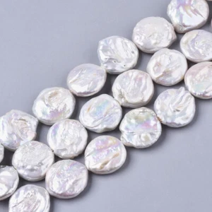 1strand Flat Coin Pearl Beads Undyed 17~19mm 20pcs/Strand Loose Bead - Picture 1 of 4