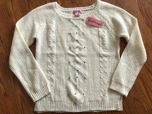 New Pink Angel Girls Cream Color Sweater with Silver beads Size 14 - Picture 1 of 4