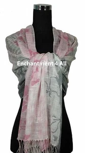Large 80"x25" Elegant Handmade Fashion Oblong FLORAL Scarf Shawl Wrap, Pink/Gray - Picture 1 of 3