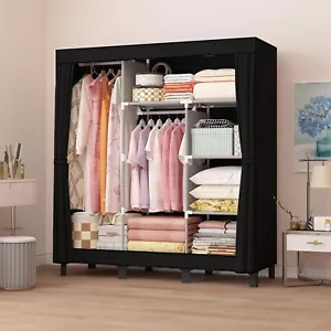 Kleiderschrank Stoffschrank mit 2 stabilen Kleiderstangen 130x45x172cm C205 - Bild 1 von 4