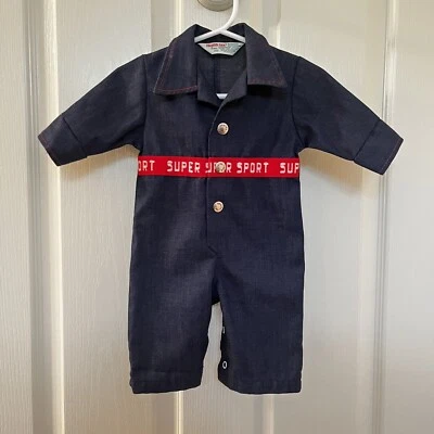 Vintage Health-Tex Super Sport Denim Jumpsuit Romper USA Size 3 Months - Image 1 of 4