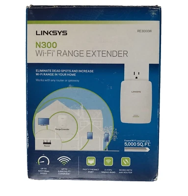 NEW in Box Linksys RE3000W Single Band 2.4Ghz WiFi Range Extender N300 Wireless - Image 1 of 4