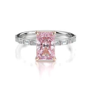 3.00 CT Radiant Fancy Vivid Pink IGI Lab Grown Diamond Ring 18K Multi Tone Gold - Picture 1 of 10
