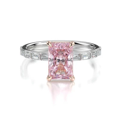 3.00 CT Radiant Fancy Vivid Pink IGI Lab Grown Diamond Ring 18K Multi Tone Gold - Image 1 of 4