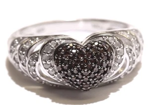 Anillo de plata de ley 925 diamante color blanco y coñac .31ct corazón banda 5.1g 9 - Imagen 1 de 7