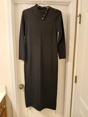 EUC Liz Claiborne Black Maxi Sweater Dress 100% Marino Wool LS Size L - Image 1 of 4