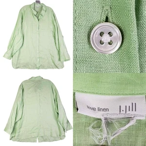 Camicia J Jill Love in lino con bottoni manica lunga taglie forti 3X verde - Foto 1 di 8