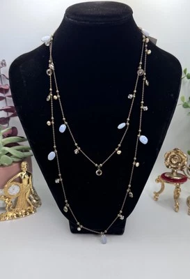 Liz Palacios S.F Blue Chalcedony Stone Golden Pearls Brown Crystal Long Necklace - Image 1 of 4