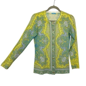J McLaughlin Button up Cardigan size XS Bright Yellow Paisley - Imagen 1 de 10