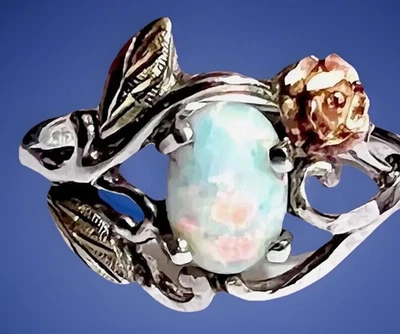 LANDSTROM STERLING SILVER 12K GOLD FIRE OPAL BLACK HILLS RING SZ 7 BEAUTIFUL! - Image 1 of 4