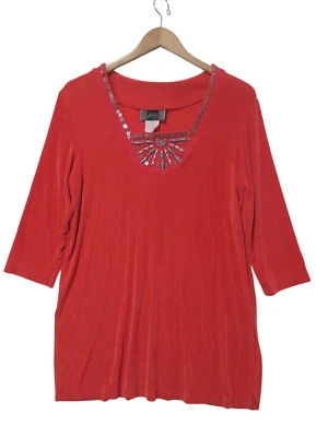 Túnica feminina viajante tamanho M SLINKY BRAND acetato frisado manga 3/4 laranja - Imagem 1 de 4