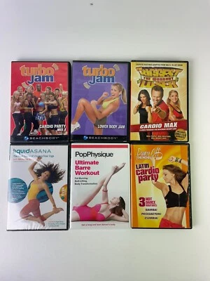 6 DVD Set Turbo Jam Beach Body Cardio Party Mix AB Lower Body Biggest Looser Lot Foto 1 de 4