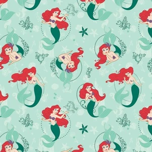 BTY Disney Classic Princess Little Mermaid Ariel Cotton Fabric By The Yard - Picture 1 of 2