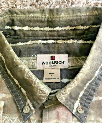 Woolrich Vtg. Short Sleeve Button Down L Large Brown Aztec Fish Animal Print Euc - Image 1 of 4